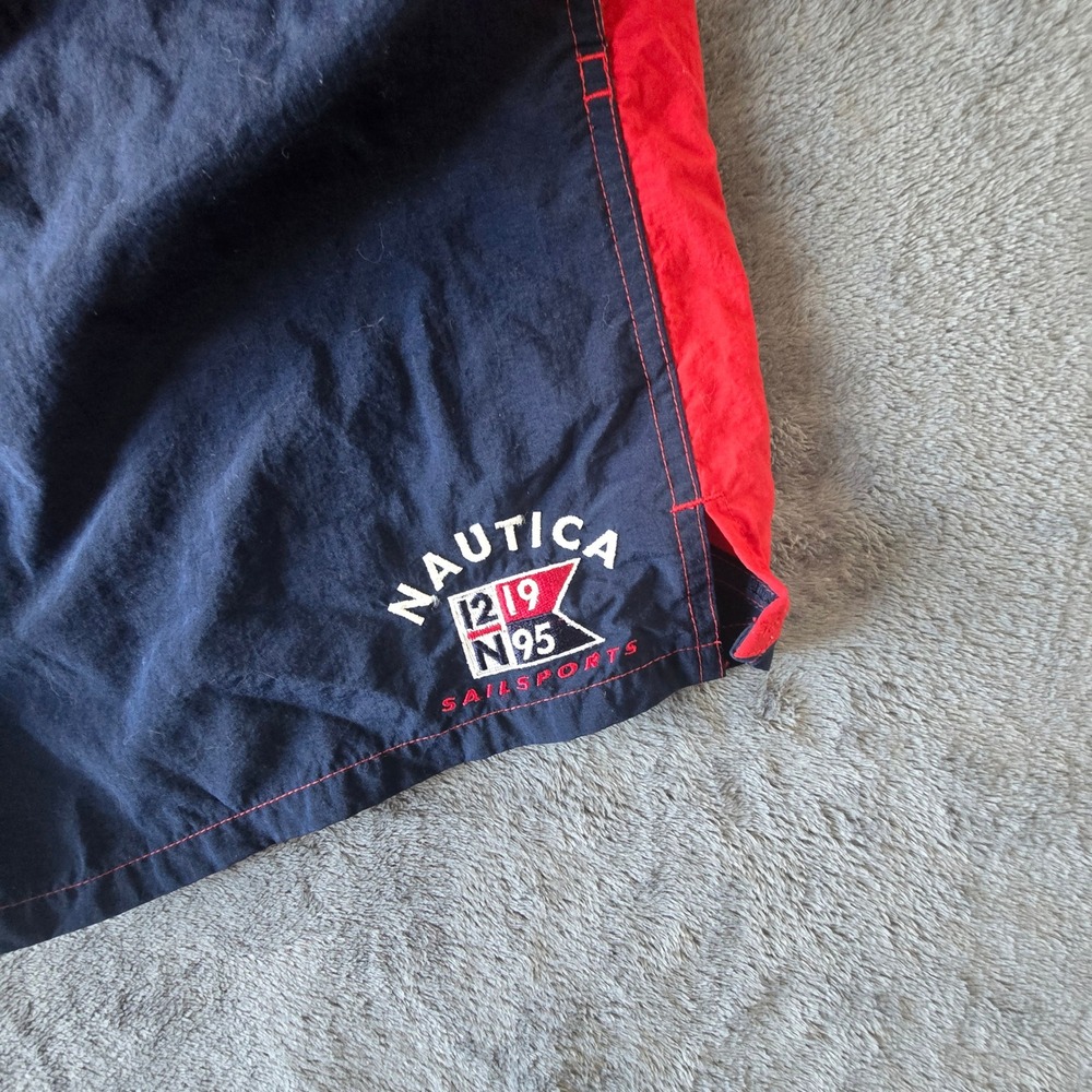 Nautica N95 Sailsport 219 Colorblock Swim Trunks Men's L Red Navy Mesh Lined VTG - Picture 5 of 16